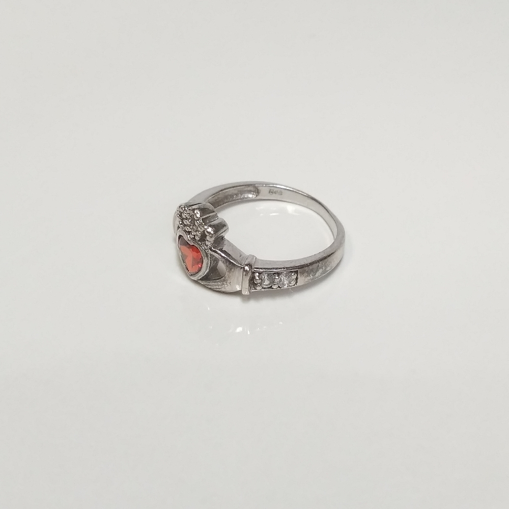 Sterling Silver Garnet Stone Claddagh Ring - Picture 2 of 7
